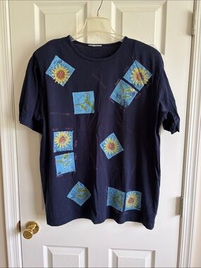 Source Unknown Navy Tunic with Sunflower & Blue Patch Prints